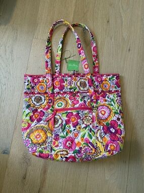 NWOT Vera Bradley Pink Floral Quilted Tote with Yellow, Pink, Orange Accents